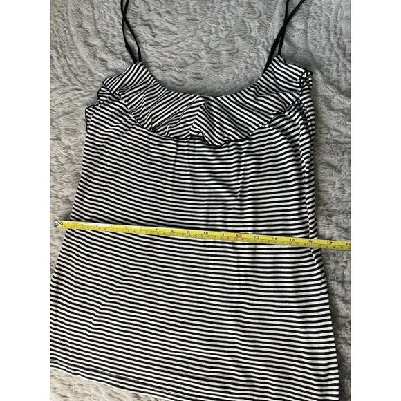 Loft Black and White Spaghetti Strap Tank Top With Ruffles Size Small - Picture 4 of 9